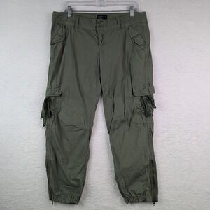 American Eagle Cargo Joggers Women's Size 10 Green Y2K Zip Ankle Ribbon